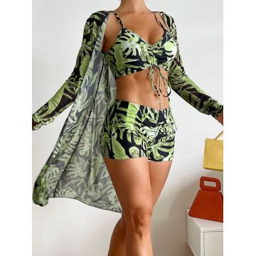 Set 3 piese Costum de baie si tunica Americano Frunze
